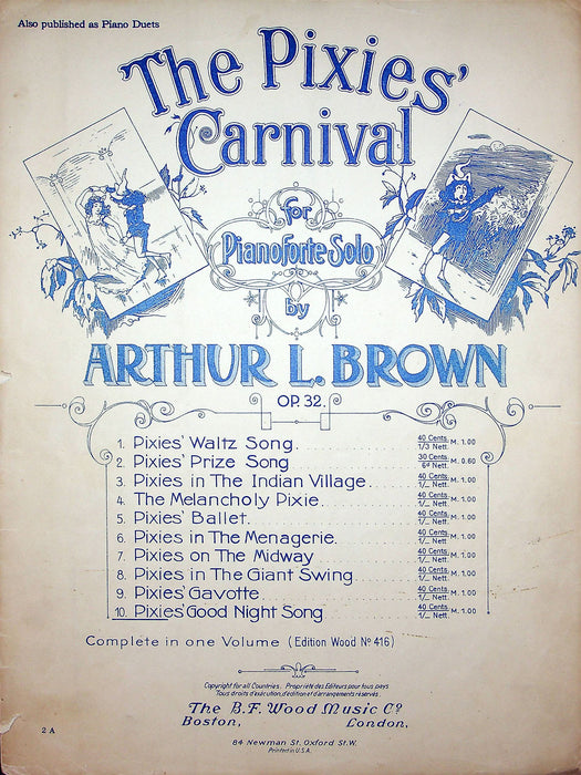 Sheet Music The Pixies Carnival Arthur Brown 1906 Pianoforte Solo B F Wood Music 1