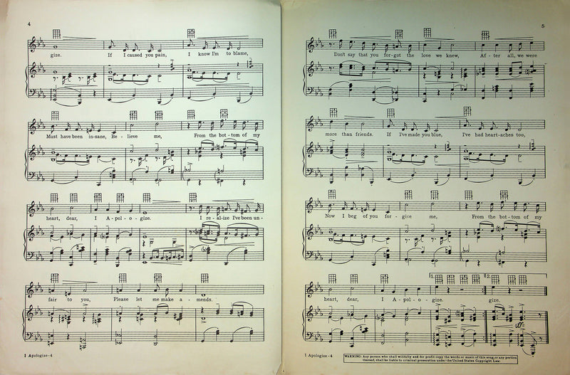 Champ Butler Sheet Music I Apologize Hoffman Goodhart Nelson 1931 Lost Love Song 3