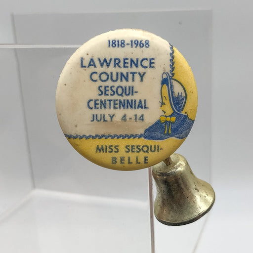Sesqui-Bell Cosmetic Button Pin Picture Pinback Lawrence County Sesquicentennial 1