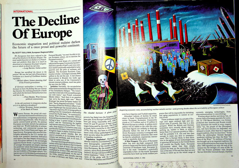 Newsweek Magazine April 9 1984 Europe Declines Economic Woes Parris Fashion Show