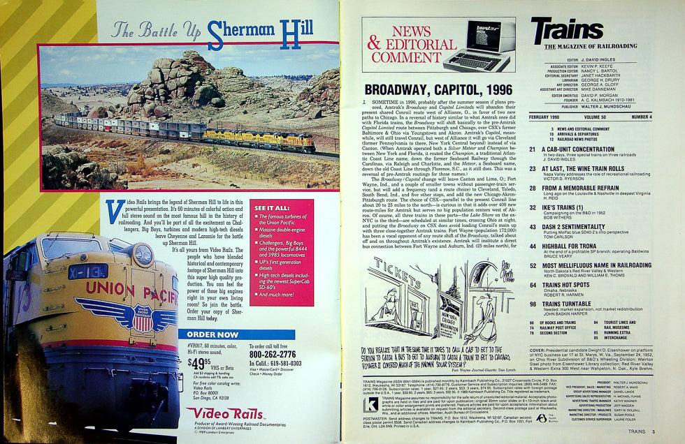 Trains Railroading Magazine February 1990 Vol 50 No 4 Ike's Trains Campaign1952