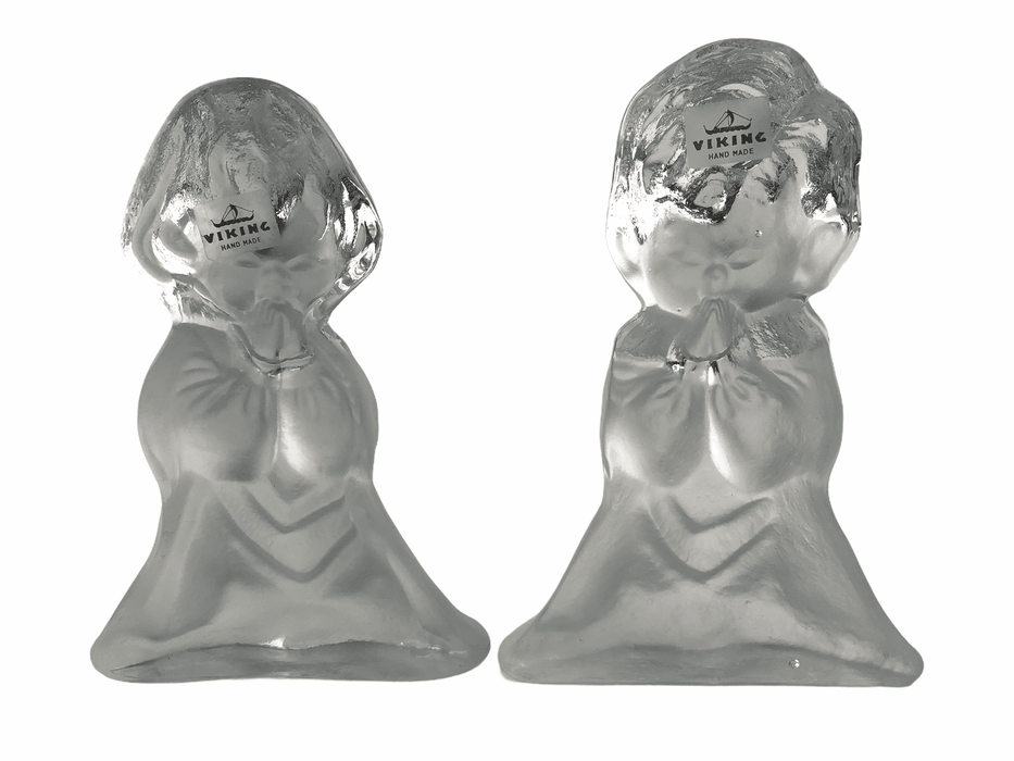 Praying Children Viking Glass Bookends Boy & Girl Figurines Sculptures Prayer 10