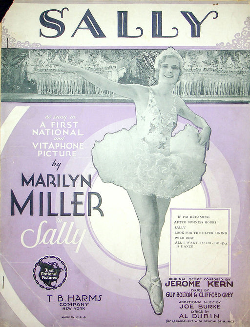 Sheet Music Sally Marilyn Miller First National Pictures Jerome Kern 1929 Movie 1