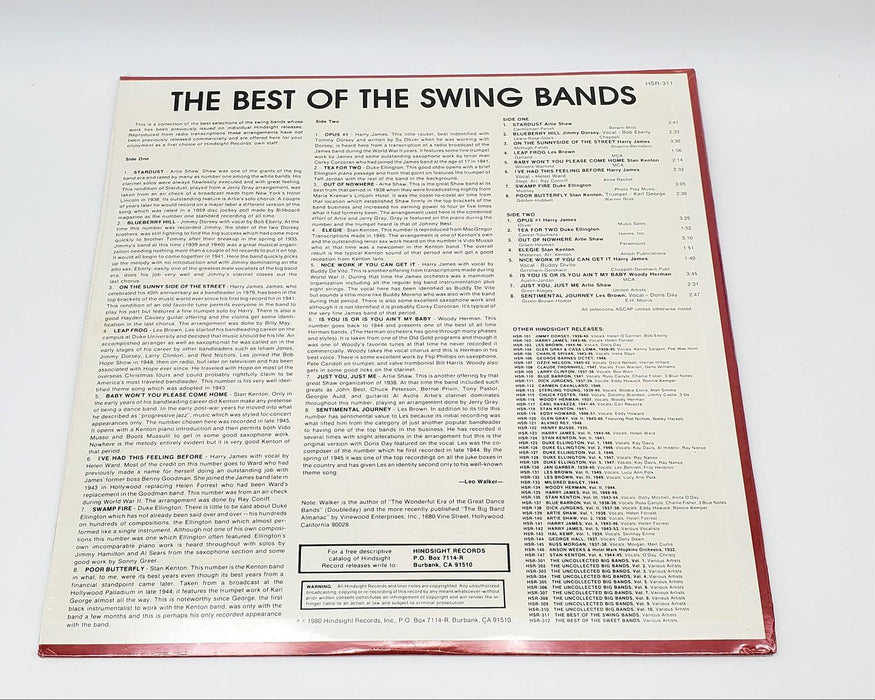 Best Of The Swing Bands LP Record Hindsight Artie Shaw Duke Ellington Les Brown 2