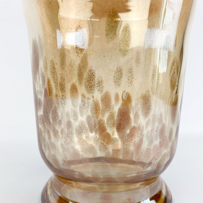 Large Art Glass Gold Copper Speckled Pillar Candle Vase 8" 4