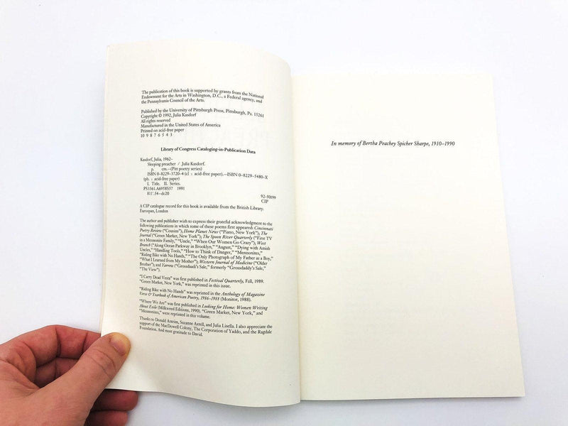 Sleeping Preacher Paperback Julia Kasdorf 1992 Life Mennonite Community Poetry 8