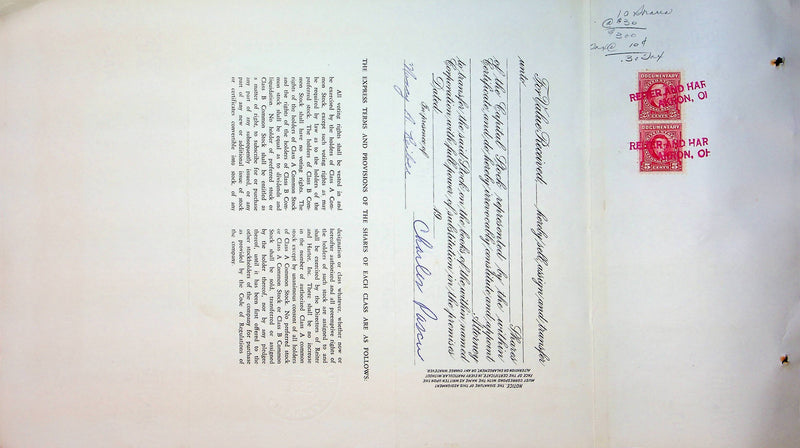 Reiter Dairy Company Stock Certificate Bond Scripophilly Akron Ohio 1965 No 243