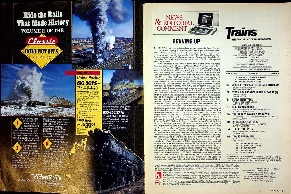 Trains Magazine March 1989 Vol 49 No 5 Back In Steam After 37 Years