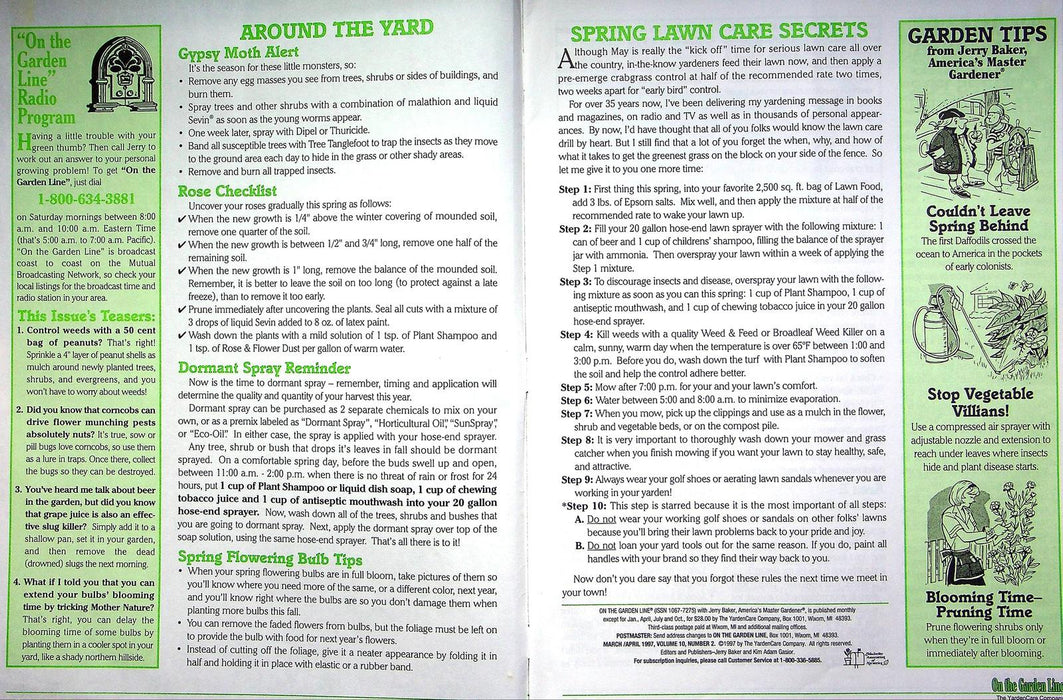 On The Garden Line Magazine March April 1997 Spring Lawn Care Poison Ivy Control