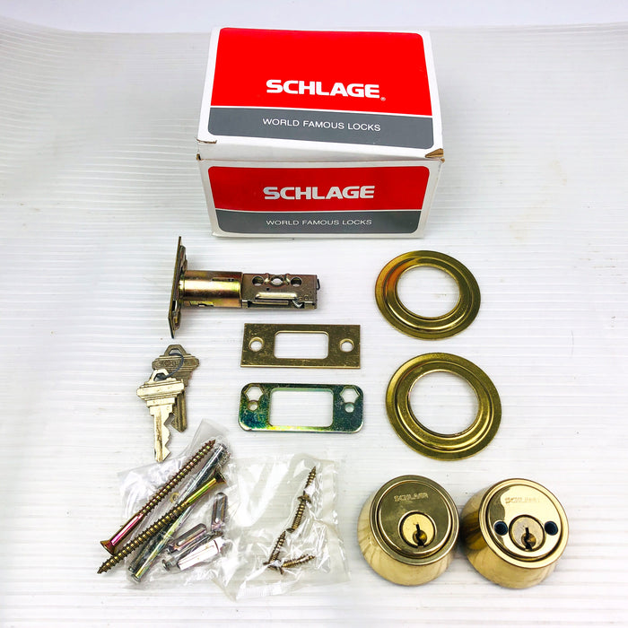 Schlage Double Cylinder Deadbolt B162N-605 Bright Brass 12-237 Latch New NOS