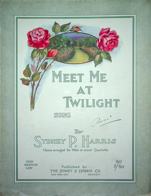Sheet Music Meet Me At Twilight Sydney P Harris 1914 Waltz Piano Song Quartette 1