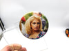 Political Pinback Picture Button 1990s Blonde Haired Female Woman Flower Dress 2