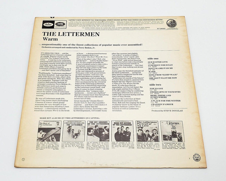 The Lettermen Warm 33 RPM LP Record Capitol Records 1967 ST-2633 2