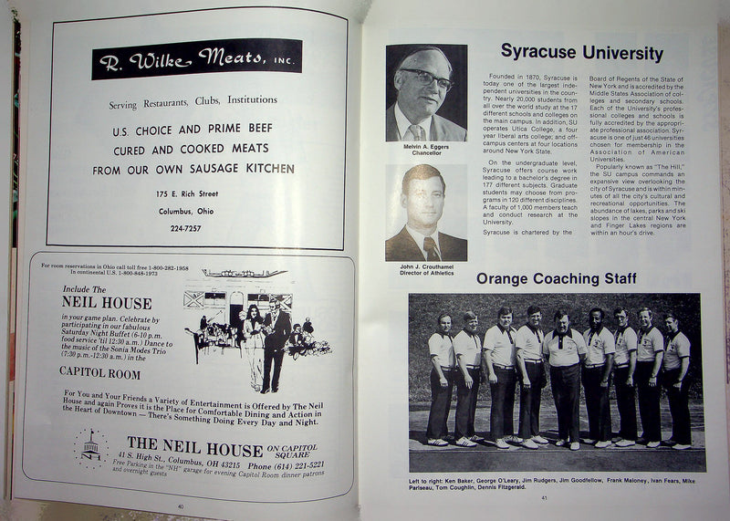 Ohio State Buckeye Football Program Sep 13 1980 Vs. Syracuse Orange Earle Bruce