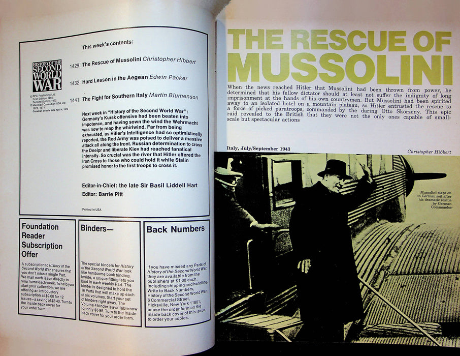 History Second World War WW2 Magazine 1974 Part 52 Mussolini Rescue Aegean Sea 3