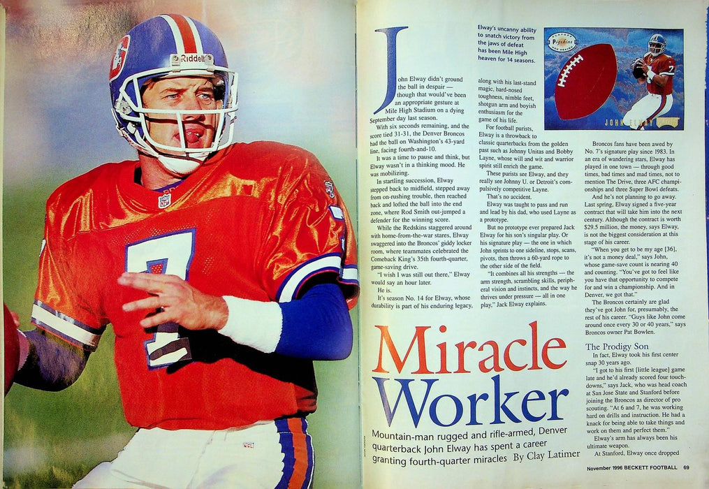 Beckett Football Magazine November 1996 # 80 John Elway 14th Season Denver QB 3