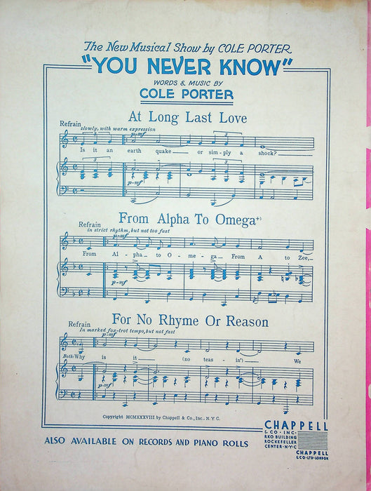 At Long Last Love Sheet Music Porter Katscher 1938 You Never Knew Movie Song 2