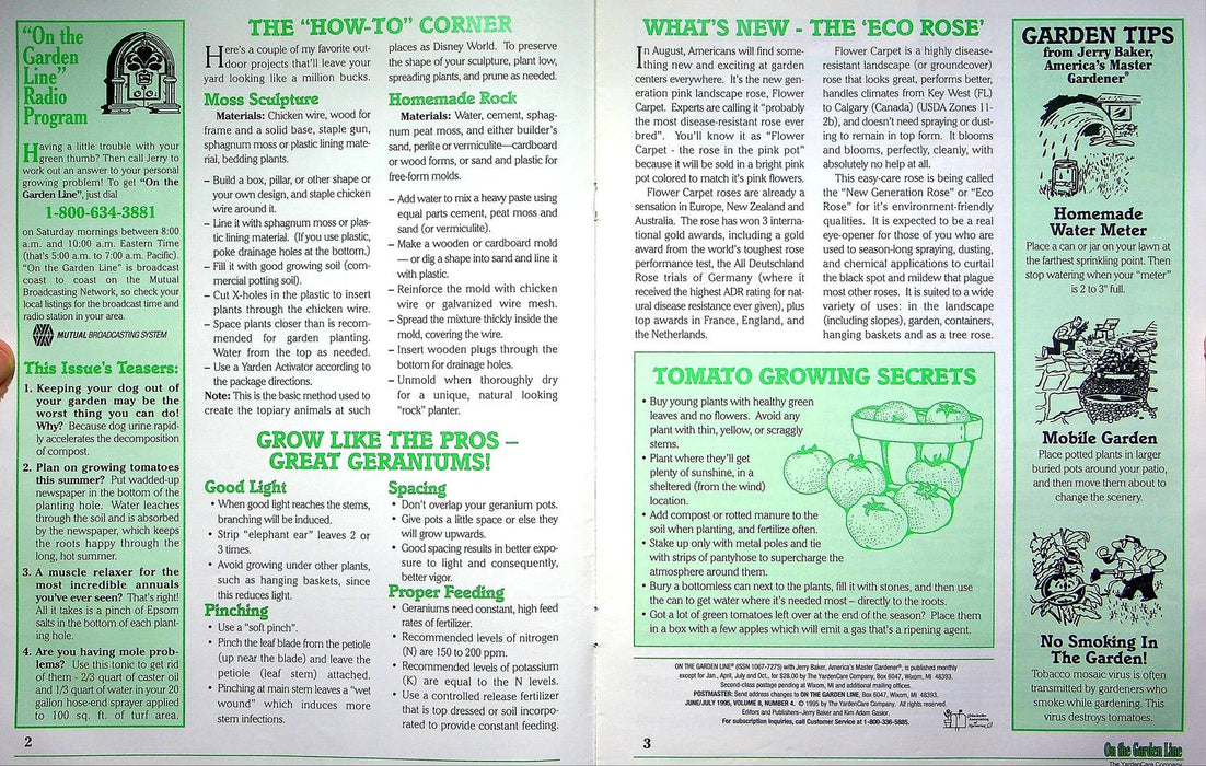 On The Garden Line Magazine June 1995 Great Geraniums, Resilient Summer Flowers