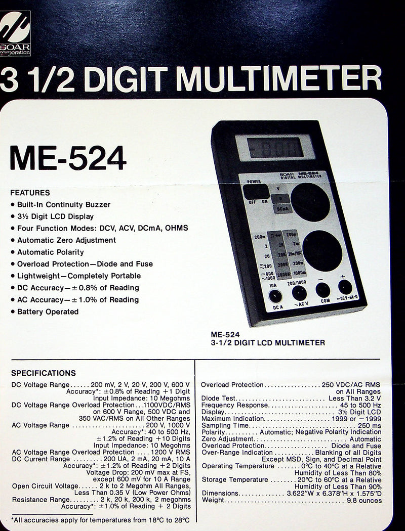 SOAR Multimeter Brochures ME-221, ME-524, MC-535 & More Lot of 3