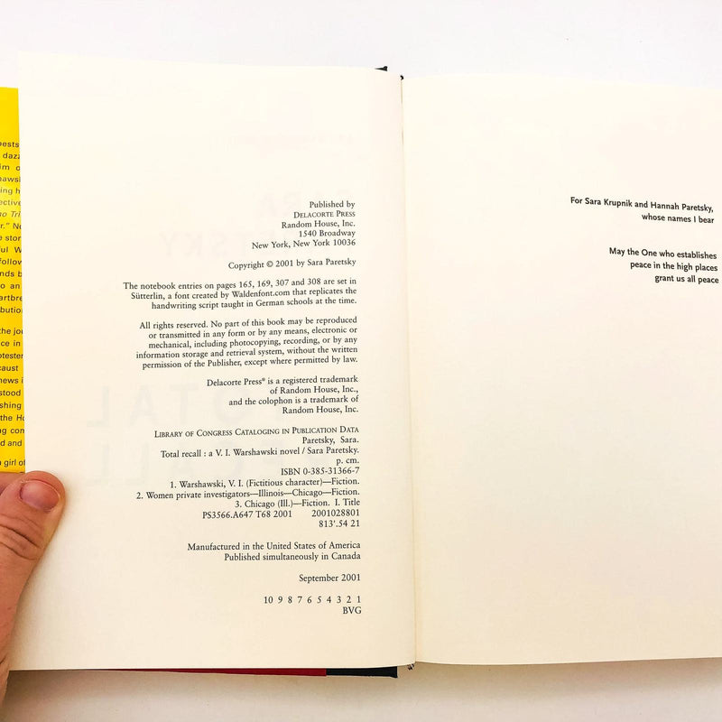 Total Recall Hardcover Sara Paretsky 2001 1st Edition WW2 Present Day Justice 8