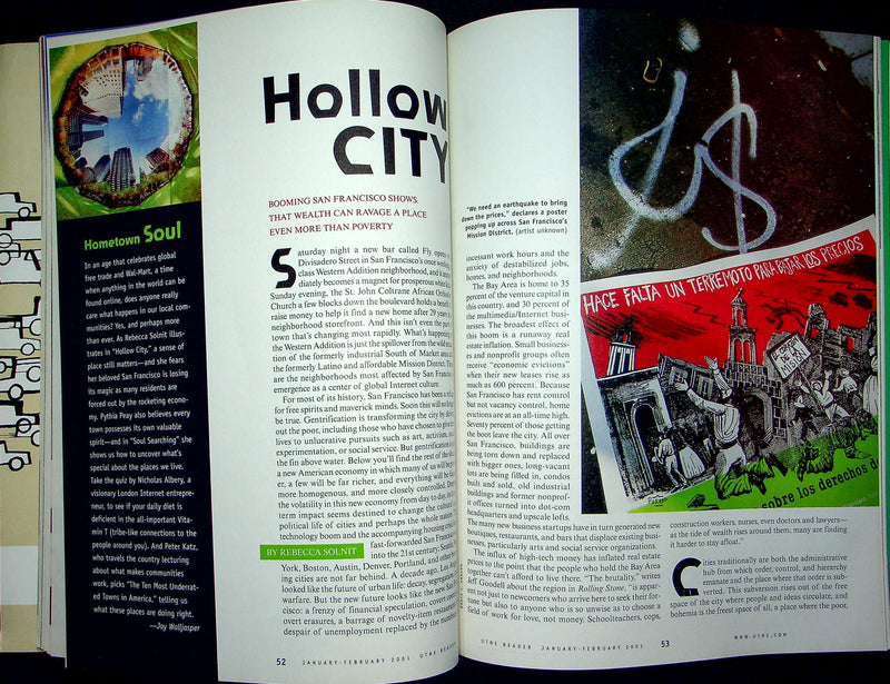 UTNE Reader Magazine February 2001 Hollow City San Francisco Rich Poor Poverty