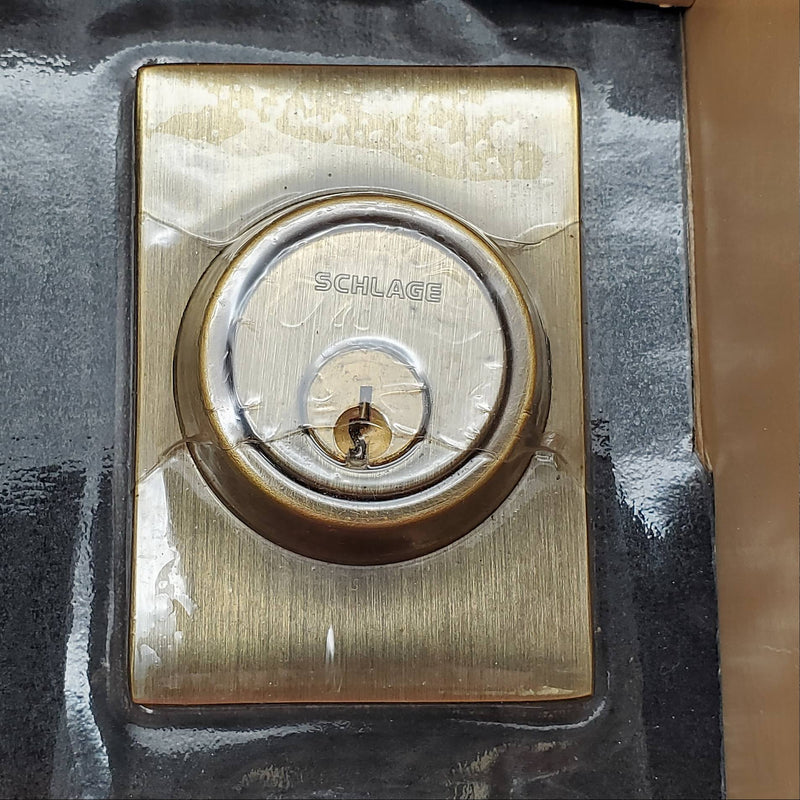 Schlage Door Handleset Grip Antique Brass MCM Style Dummy Trim 11in F158N NOS