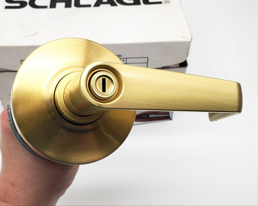 Schlage Door Lever Satin Brass & Chrome Privacy Door Lock SAT AL40S 2-3/4 BS NOS