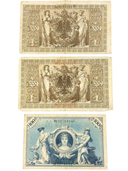 1000 & 100 Mark Reichsbanknote April 1910 Germany WWI Red Green Seals Lot of 3 4