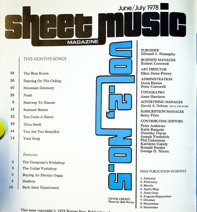 Sheet Music Magazine 1978 Vol 2 No. 5 Blue Room, Summer Breeze