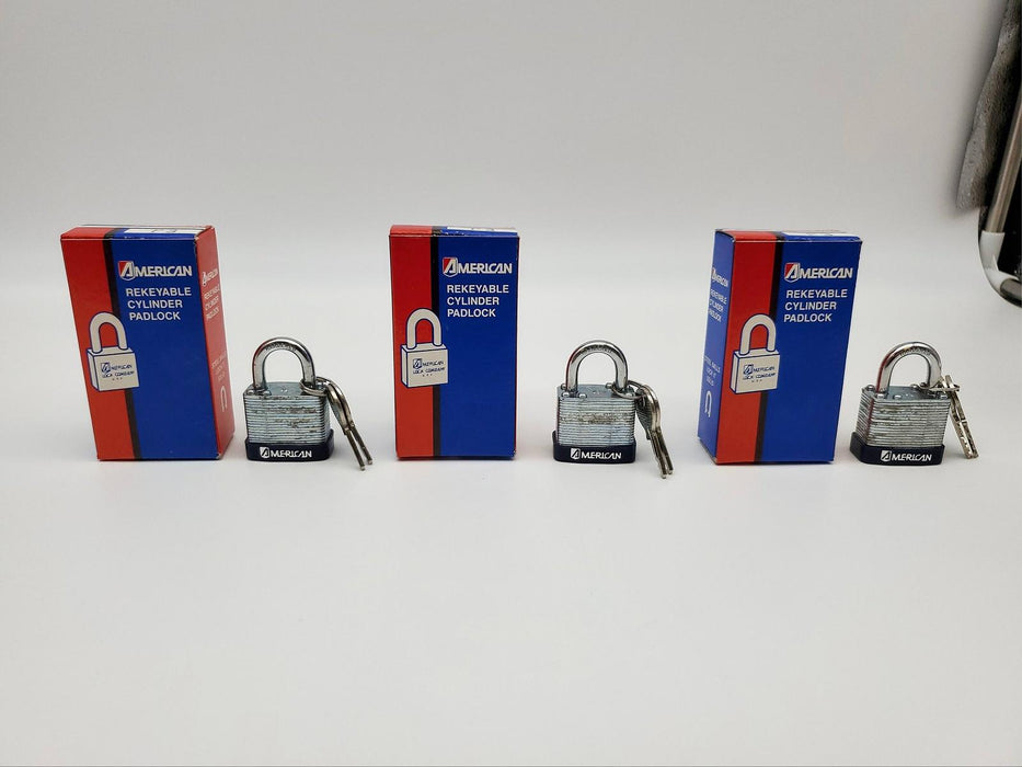 3x American Padlocks No P3 Keyed Different 1" Body 3/4" L x 0.20" D Shackle RWB