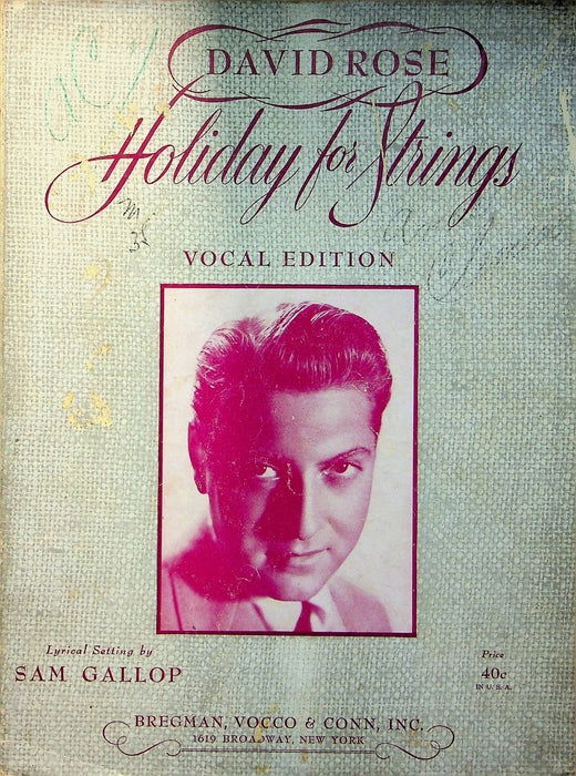 David Rose Sheet Music Holiday For Strings 1943 Sam Gallop Vocal Piano Love Song 2