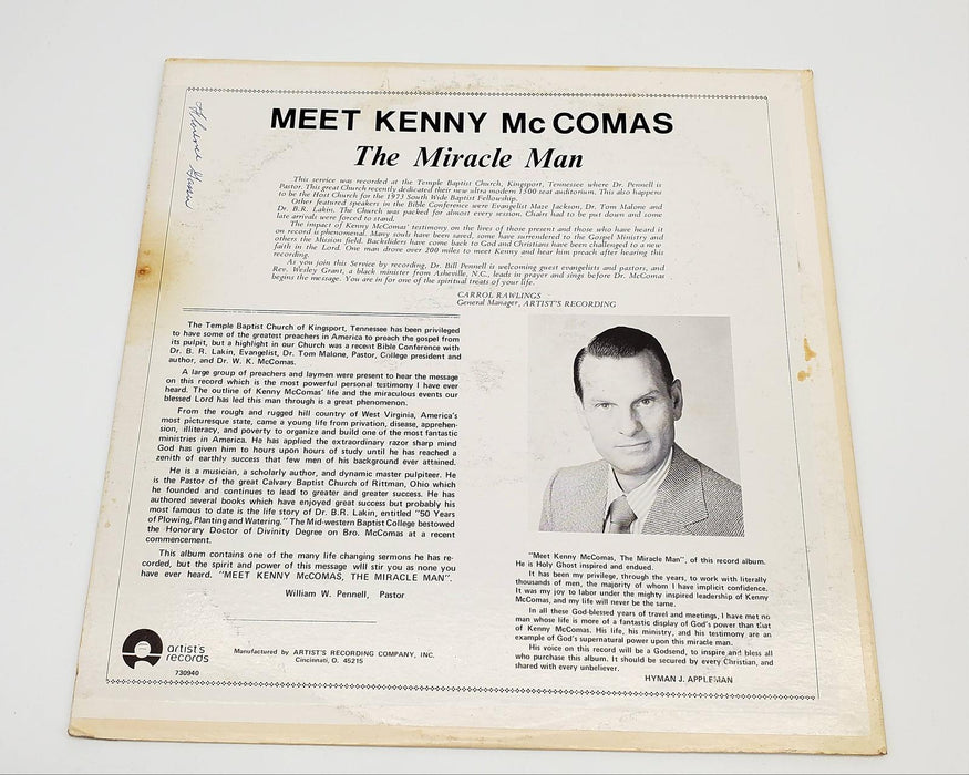 Meet Kenny McComas The Miracle Man LP Record 1973 730940 Cincinnati OH 2