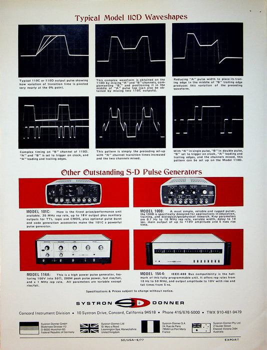 Systron Donner 110 Series Pulse Generator & 1702 Signal Generator Brochures