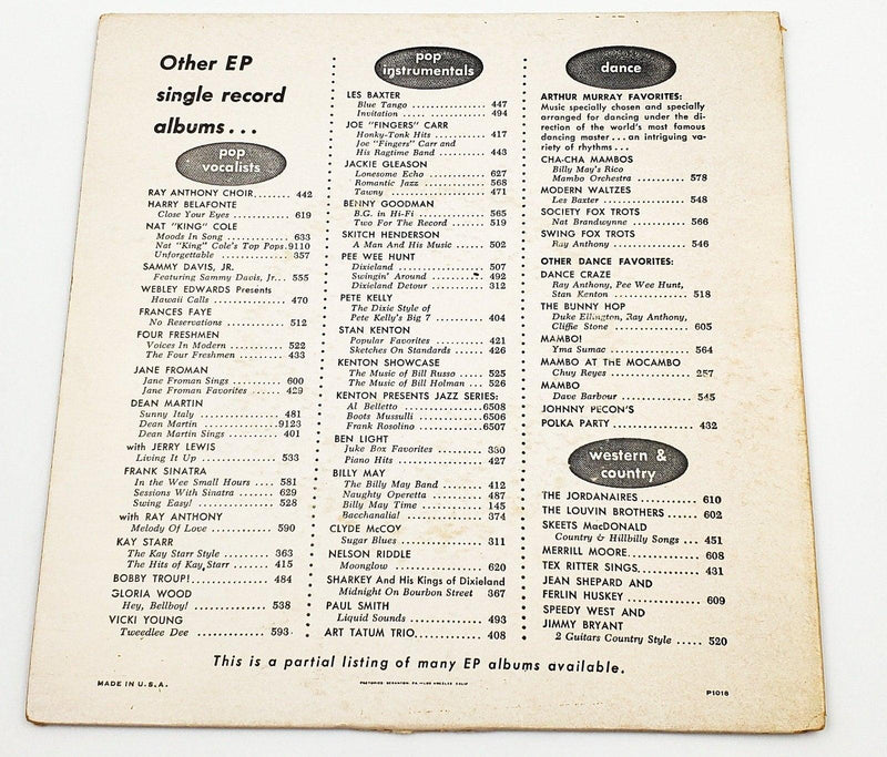 Nat King Cole Moods In Song 45 RPM EP Record Capitol Records 1955 EAP 1-633 2