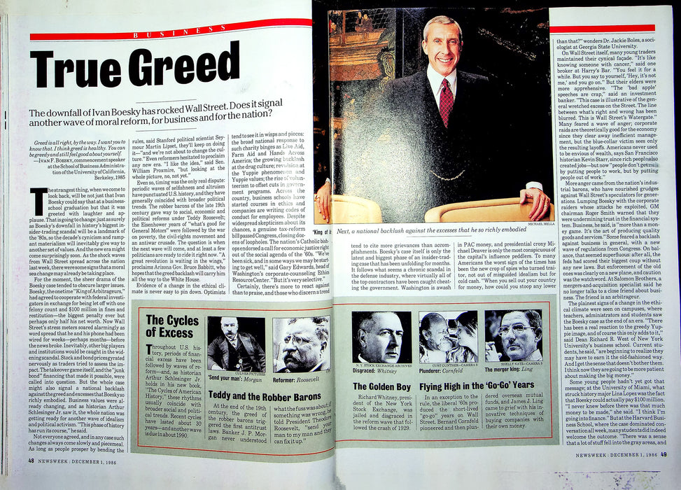 Newsweek Magazine December 1 1986 Ivan Boesky Insider Trading Reagans Cowboys