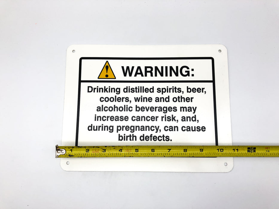 Warning Sign Plaque California Prop 65 Alcoholic Beverages Cancer Birth Defects