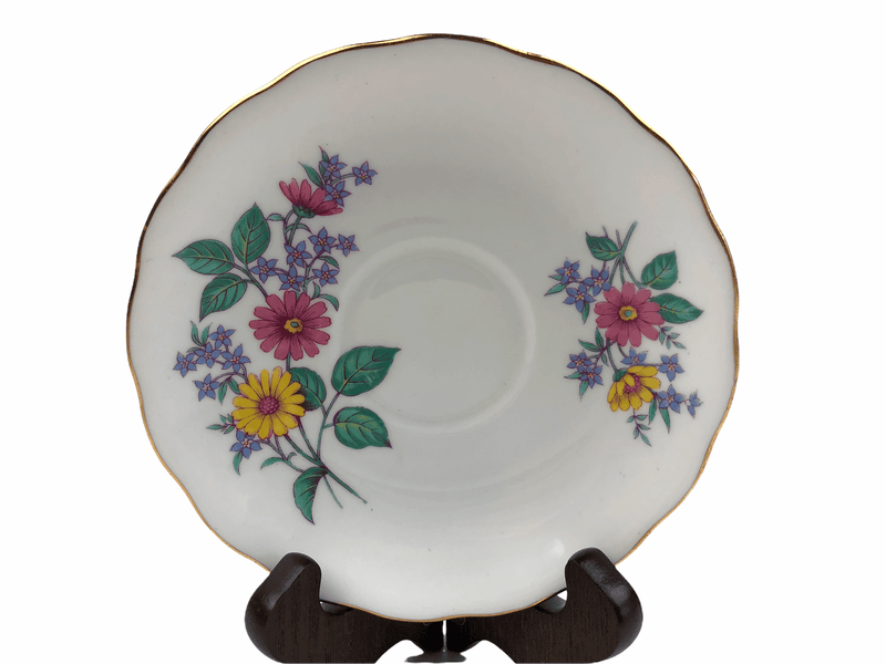 Vintage Royal Vale Mayfair Pink Yellow Daisies Saucer Plate Bone China England 2