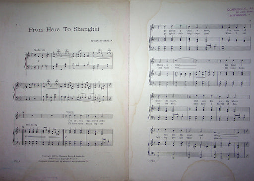 Sheet Music From Here To Shanghai Irving Berlin Newhoff Phelps 1917 WW1 Love 2