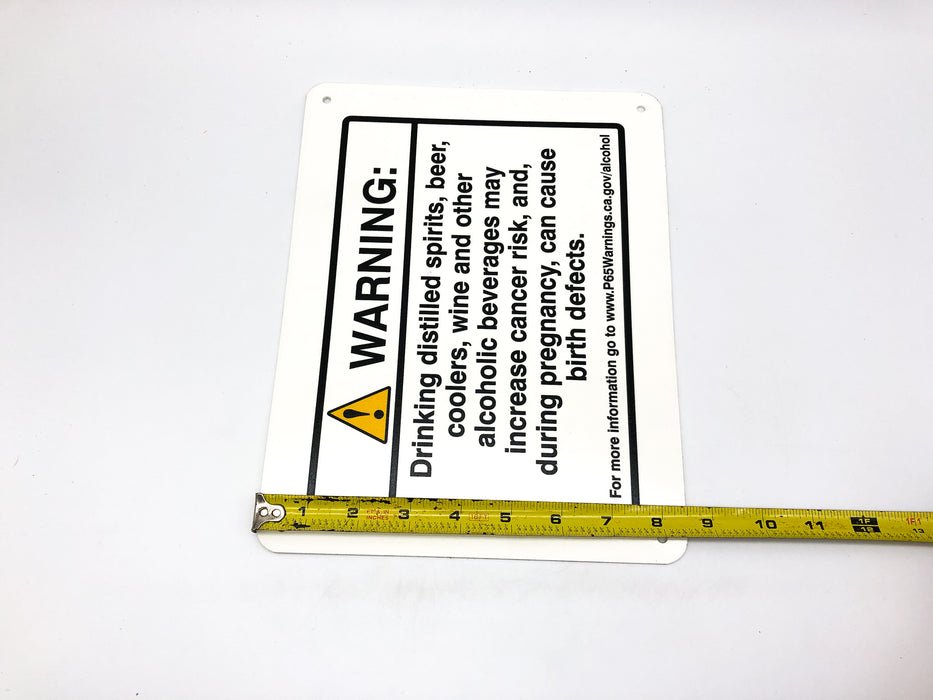 Warning Sign Plaque California Prop 65 Alcoholic Beverages Cancer Birth Defects