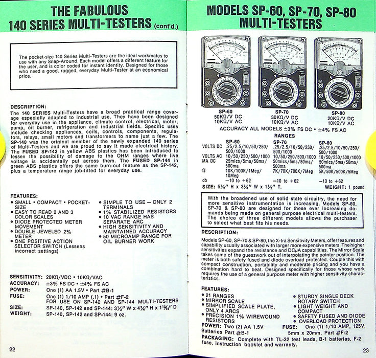 1980 A.W. Sperry Multimeter Multitester Mini Catalogs w/ Price List Lot of 2