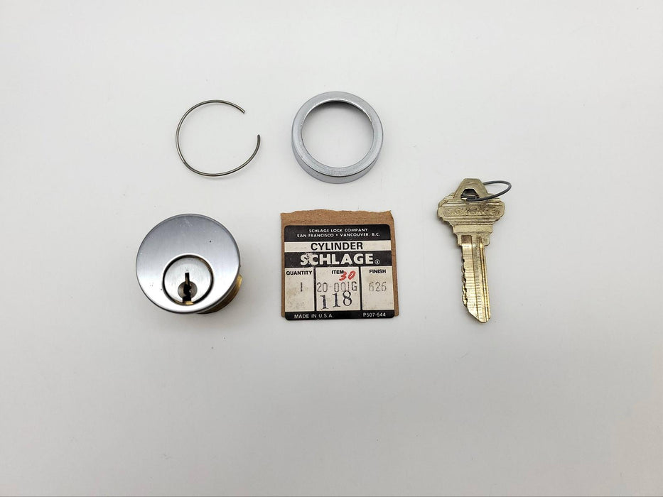 Schlage Mortise Lock Cylinder 1-1/8" Length 20-001 G Keyway Satin Chrome NOS