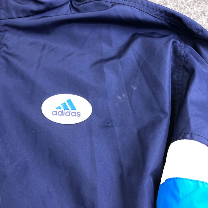 Vintage Adidas Windbreaker Jacket Large Polyester Blue Stripes Embroidered Logo