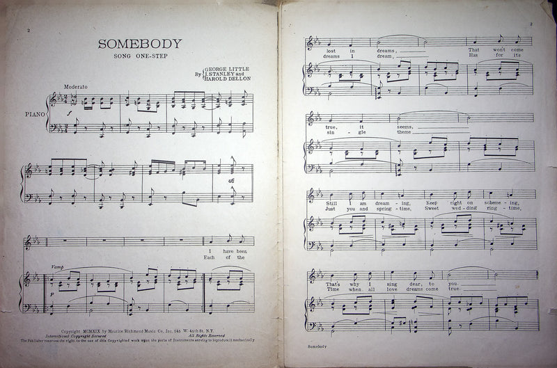 Vintage Sheet Music Somebody George Little J Stanley Harold Dellon 1919 One Step 3
