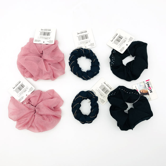 6-Pack Scunci Fashion Scrunchies Hair Ties Pink Blue Black Polka Dots 20333V