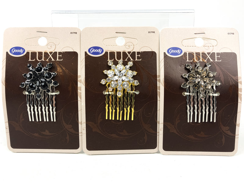 3-Pack Goody Side Hair Comb Clip Luxe Starburst Snowflake Rhinestone 01798