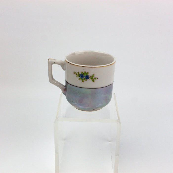 Occupied Japan Small Floral Gray Blue Luster Ware Cup Mug 2.25 Inches 3