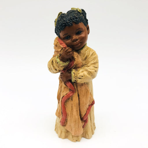 All Gods Children Figurine Mandy 1991 African American Girl Hugging Blankie COA 1