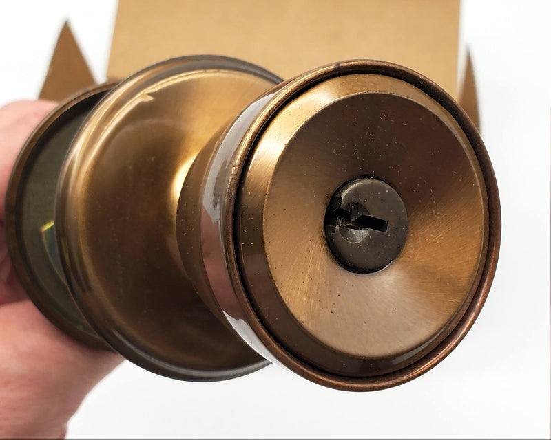 Falcon Entrance Knob Lever Lock Antique Bronze US12H 2-3/4in BS Keyed NOS 1