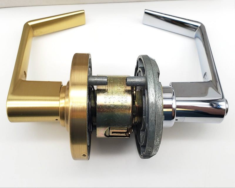 Schlage Door Lever Satin Brass & Chrome Privacy Door Lock SAT AL40S 2-3/4 BS NOS