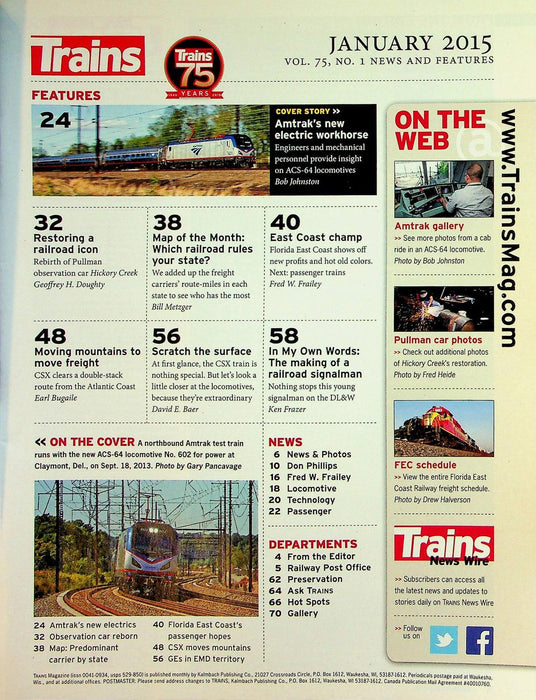 Trains Magazine January 2015 Vol 75 # 1 CSX Moves Mountains